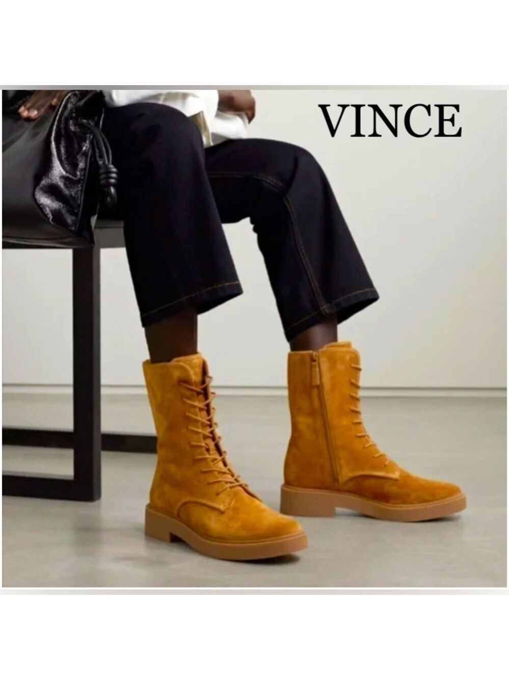 🔥NEW🔥 VINCE Kady Golden Tan Suede Waterproof Combat Boot Women's 5